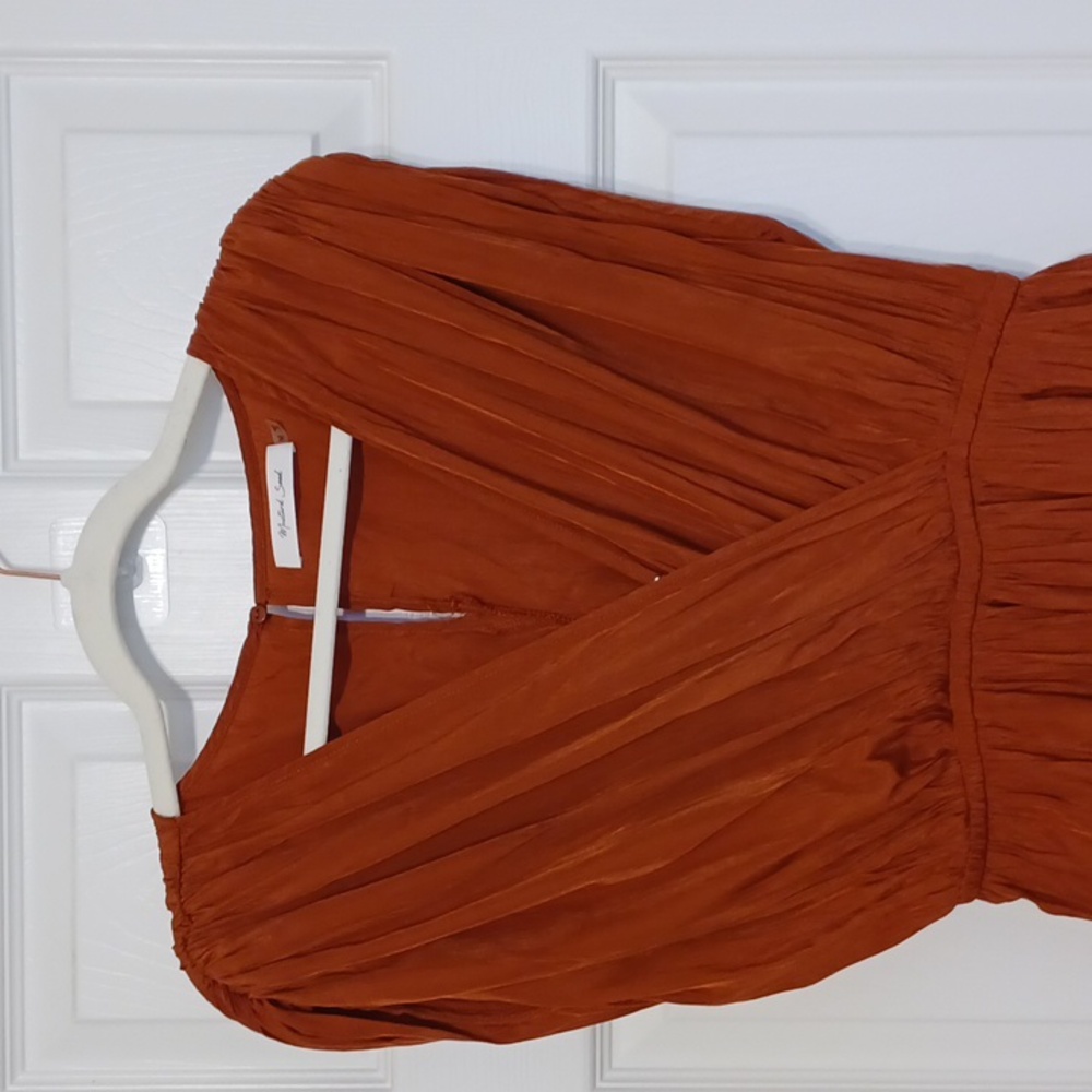 Mustard Seed Sz M,Terracotta, Silk Like Jumpsuit. Elasticized Waist. Feminine - Picture 3 of 9